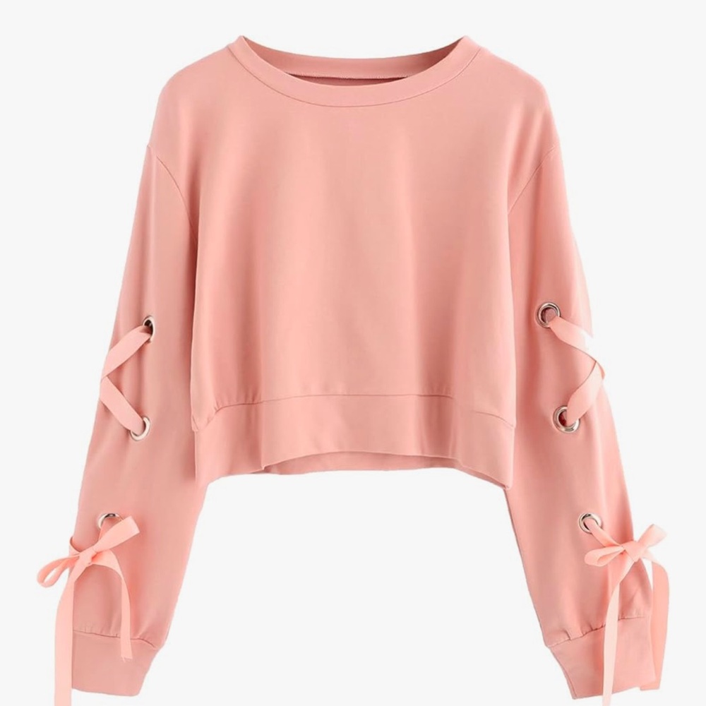 Pink Lace-Up Sleeve Teens Top